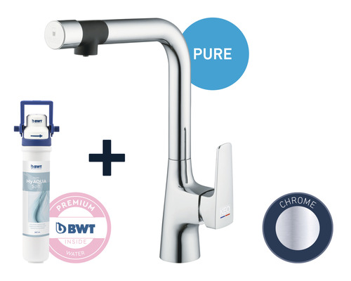 Küchenarmatur mit Wasserfilter und Chromoberfläche