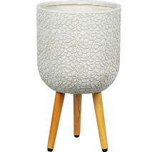 Blumentopf mit Blattmuster und Holzbeinen
