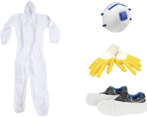 Malerschutzset mit Maleroverall, Handschuhe, Staubschutzmaske 6- teilig