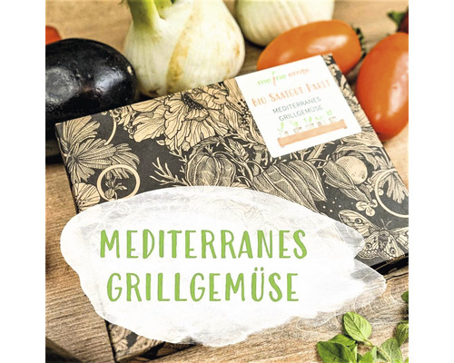 Bio Gemüse Saatgutpaket meine ernte Mediterranes Grillgemüse mit Aubergine, Knollenfenchel, Tomate, Spitzpaprika und Oregano, samenfestes Saatgut