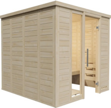 Sauna aus Holz mit Glastür
