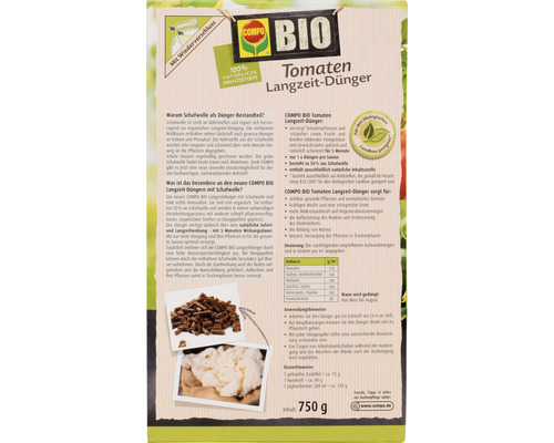 COMPO BIO Tomaten Langzeit-Dünger Packung mit Informationen und Bildern
