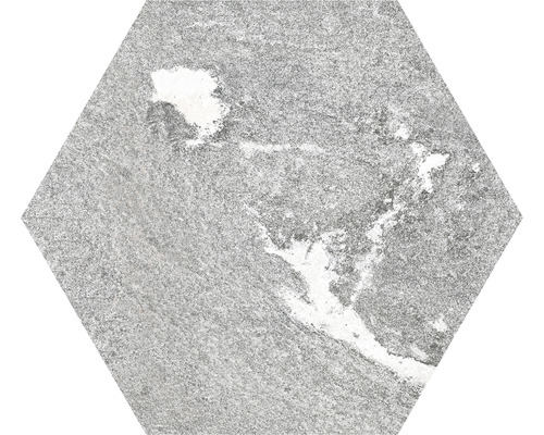 Feinsteinzeug Terrassenplatte Hexagon Grigioni nicht rektifizierte Kante 60 cm x 52 cm x 2 cm Sechseckige Bodenfliese mit Steinoptik