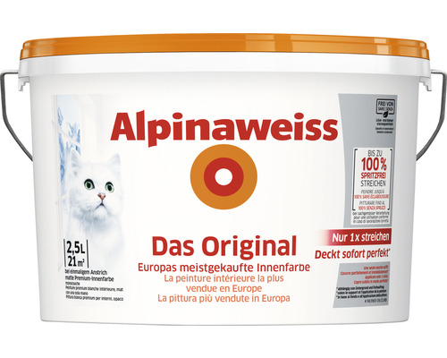 Alpinaweiß Wandfarbe Das Original Spritzfrei 2,5 l