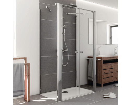 U-Kabine mit Pendeltür BREUER 90 x 90 x 90 cm Profil silber Klarglas Reversibel Badezimmer mit Duschkabine, Waschtisch und Handtuchhalter