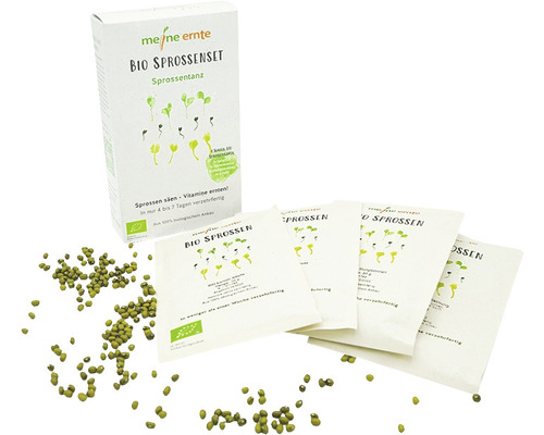 Bio Sprossenset mit Samen und Verpackung