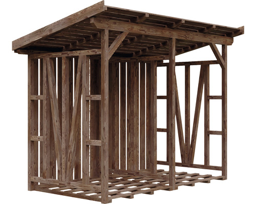 Holzlager aus Holz mit Dach zum Lagern von Brennholz