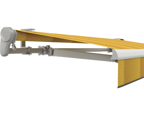 SOLUNA Gelenkarmmarkise Trend 3,5x2 Stoff Dessin J200 Gestell E6EV1 silber eloxiert Antrieb links inkl. Motor, Wandschalter,Nothandkurbel, Sonnen und Windwächter