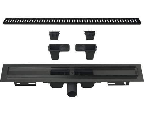 Jungborn Duschrinne UNO 650 x 85 mm Abflussleistung 60 l/min schwarz Duschrinne mit Zubehör für den Einbau