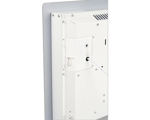 Detailansicht der Rückseite eines Heizkörpers mit Schalter und Kabelanschluss