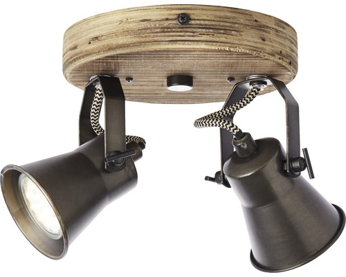 Deckenleuchte mit zwei Strahlern und Holzdetails