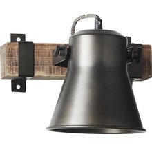 Wandleuchte mit Holzsockel und Metallelementen