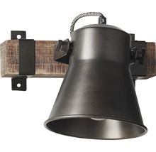 Wandleuchte mit Holzblock und verstellbarem Metallschirm