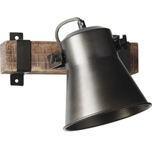 Wandleuchte aus Metall mit Holzhalterung
