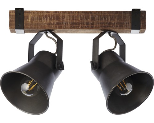 Deckenleuchte mit zwei Strahlern und Holzbalken