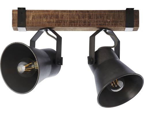 Deckenleuchte mit zwei Strahlern und Holzbalken