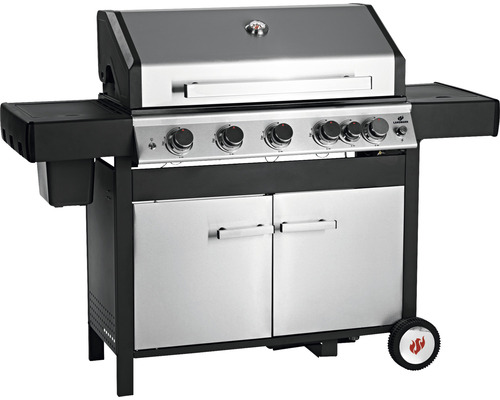 Gasgrill mit fünf Brennern, Seitentischen und Unterschrank