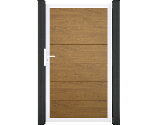 Einzeltor GroJa BasicLine DIN universal vormontiert ohne Pfosten Rahmen Aluminium 100 x 180 cm Golden Oak