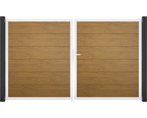 Doppeltor GroJa BasicLine rechts vormontiert ohne Pfosten Rahmen Aluminium 300 x 180 cm Golden Oak