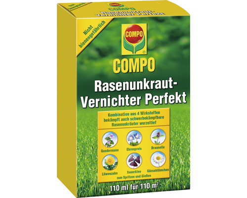 Rasen Unkrautvernichter COMPO Perfekt 110 ml 110 m² COMPO Rasenunkraut-Vernichter Perfekt Packung zur Unkrautbekämpfung im Rasen