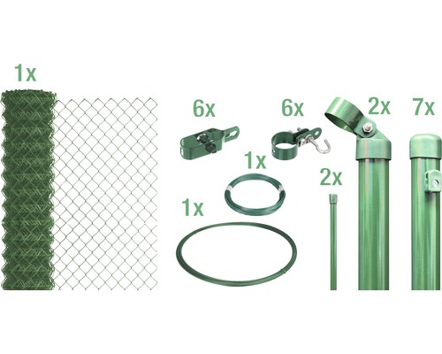 4-Eckgeflecht Set ALBERTS Maschenweite 60 mm zum Einbetonieren 15 x 1,75 m grün