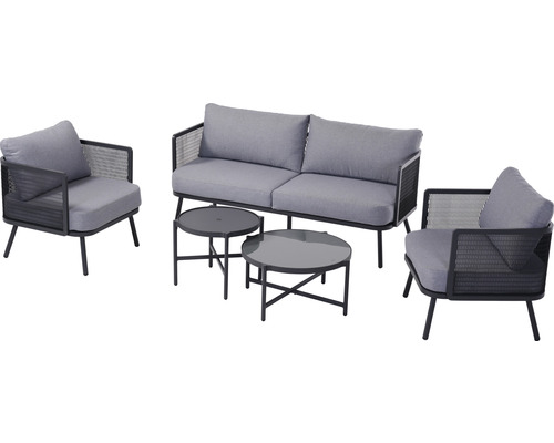 Loungeset Garden Place 4 -Sitzer bestehend aus: 2 Tische, 2 Sessel, Couch Metall grau
