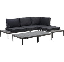 Gartenmöbelset GARDEN PLACE Stella 4-Sitzer 4 tlg. schwarz grau aus robustem Aluminium, stapelbar, inkl. Auflagen
