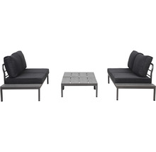 Gartenmöbelset GARDEN PLACE Stella 4-Sitzer 4 tlg. schwarz grau aus robustem Aluminium, stapelbar, inkl. Auflagen