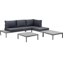 Gartenmöbelset GARDEN PLACE Stella 4-Sitzer 4 tlg. schwarz grau aus robustem Aluminium, stapelbar, inkl. Auflagen