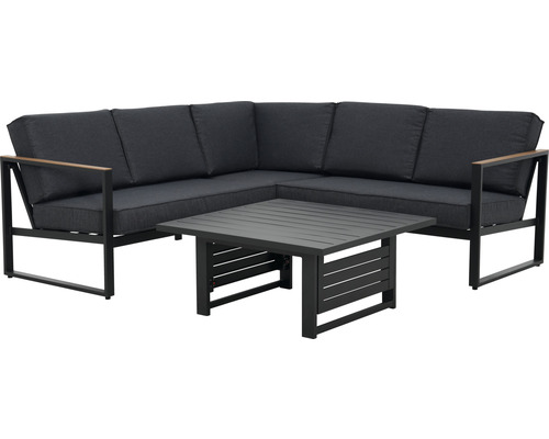 GARDEN PLACE Loungeset Dining Set Viven 4 -Sitzer inkl. höhenverstellbarer Tisch und Auflagen Aluminium anthrazit