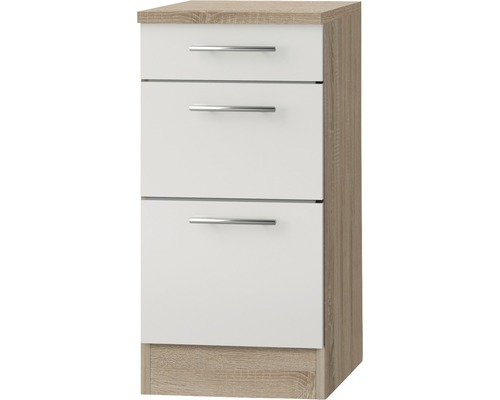 Auszugunterschrank Optifit Dakar286 BxTxH 40 84,8 Frontfarbe weiß kaufen bei eiche x hell HORNBACH glänzend 60 x cm Korpusfarbe