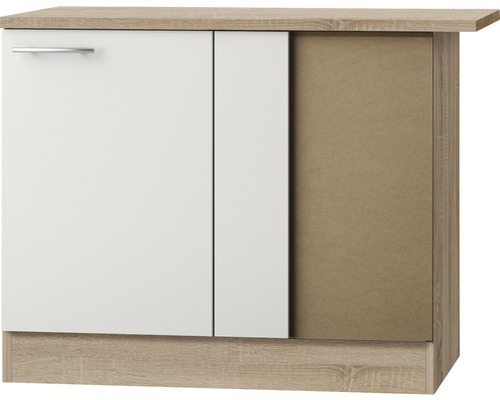 Eckunterschrank Optifit Dakar286 BxTxH 100 x 60 x 84,8 cm Frontfarbe weiß glänzend Korpusfarbe eiche hell