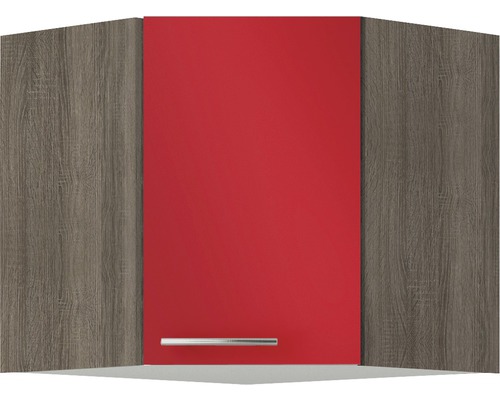 Eckhängeschrank Optifit Imola289 BxTxH 60 x 34,6 x 57,6 cm Frontfarbe rot  glänzend Korpusfarbe eiche trüffel bei HORNBACH kaufen