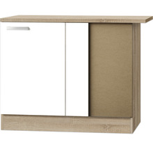 Kleiner Holzschrank mit zwei weißen Türen