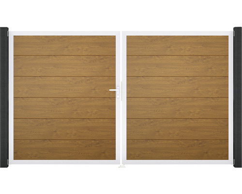 Doppeltor GroJa BasicLine links vormontiert ohne Pfosten Rahmen Aluminium 300 x 180 cm Golden Oak