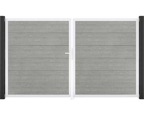 Doppeltor GroJa BasicLine links vormontiert ohne Pfosten Rahmen Aluminium 300 x 180 cm Grey Ash Cut