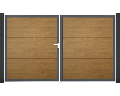 Doppeltor GroJa BasicLine links vormontiert ohne Pfosten Rahmen anthrazit 300 x 180 cm Golden Oak