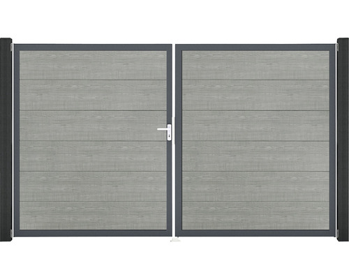 Doppeltor GroJa BasicLine links vormontiert ohne Pfosten Rahmen anthrazit 300 x 180 cm Grey Ash Cut