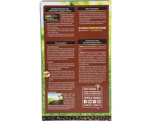 Informationen zu COMPO Saat Schattenrasen auf der Verpackung