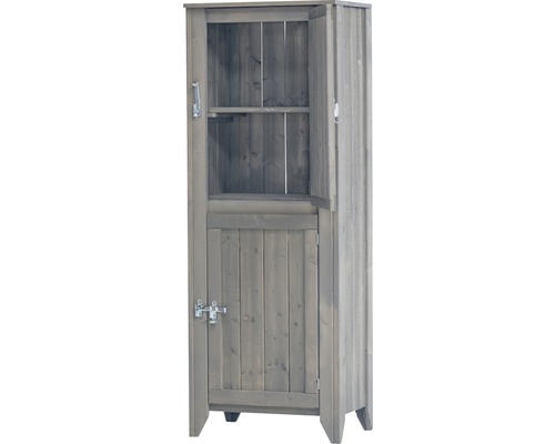 Gartenschrank aus Holz mit offener Oberseite und verschlossener Unterseite