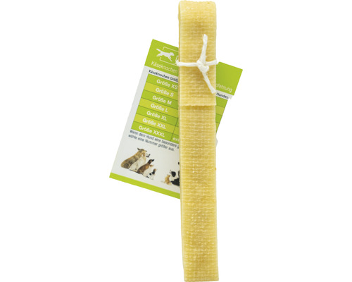 Käseknochen Hundekauartikel mit Größenetikett