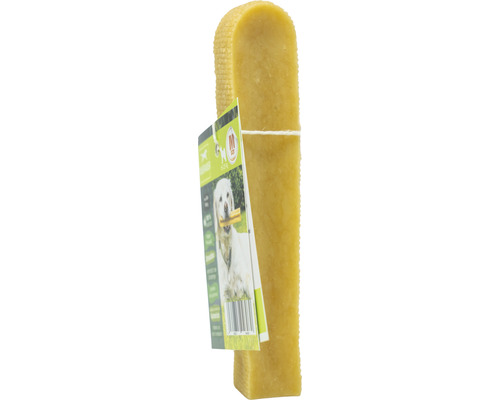 Hundekaustange aus Hartkäse mit Etikett
