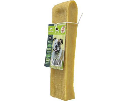 Hundekaustange aus Hartkäse mit Etikett