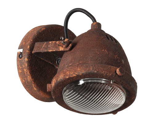 Wandleuchte im Vintage-Stil mit klarem Glas und rostfarbener Oberfläche