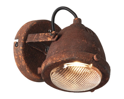 Rostfarbene Wandleuchte mit klarem Glas