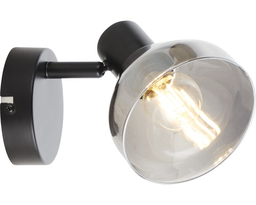 Wandleuchte mit schwenkbarem Lampenkopf aus Metall und Glas