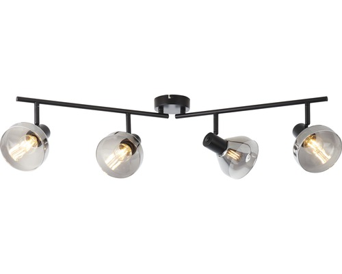 Deckenleuchte mit vier Strahlern und Glaskugelschirm