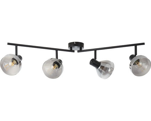 Deckenleuchte mit vier Strahlern und Rauchglas-Lampenschirmen