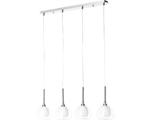 Pendelleuchte mit vier Leuchten aus Glas und Metall