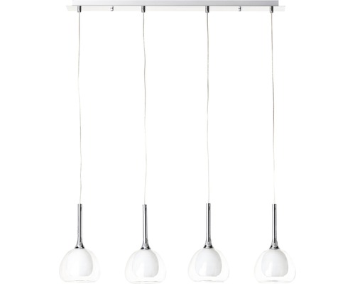 Pendelleuchte mit vier Lampen aus Glas und Metall